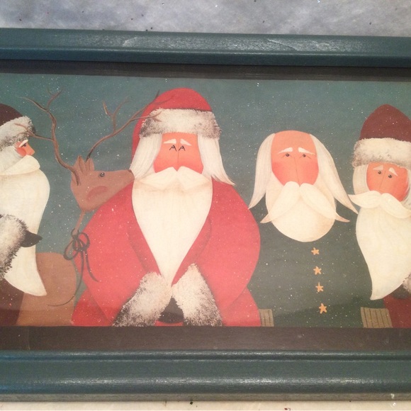 Fiddlestix Santa Claus Reindeer Framed Folk Art Picture 17"x9” Christmas Holiday - Picture 2 of 7